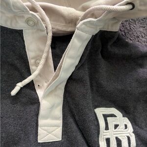 Banana republic hooded rugby shirt xl blue and cream thick hood